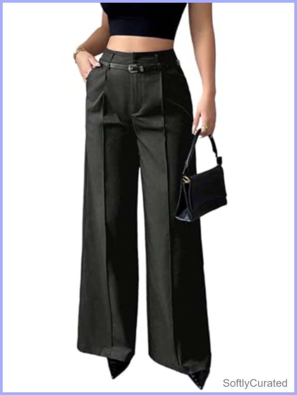 High Waisted Wide Leg Palazzo Dress Pants with Belt Pockets